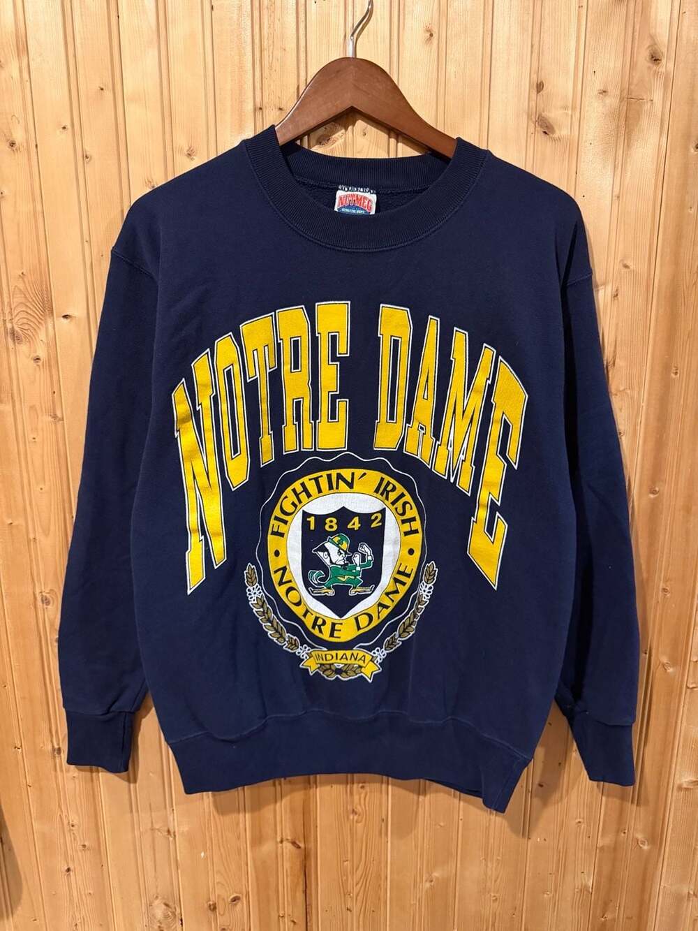Nutmeg Notre Dame Fighting Irish Sweatshirt Size M Navy Blue Vintage 90s
